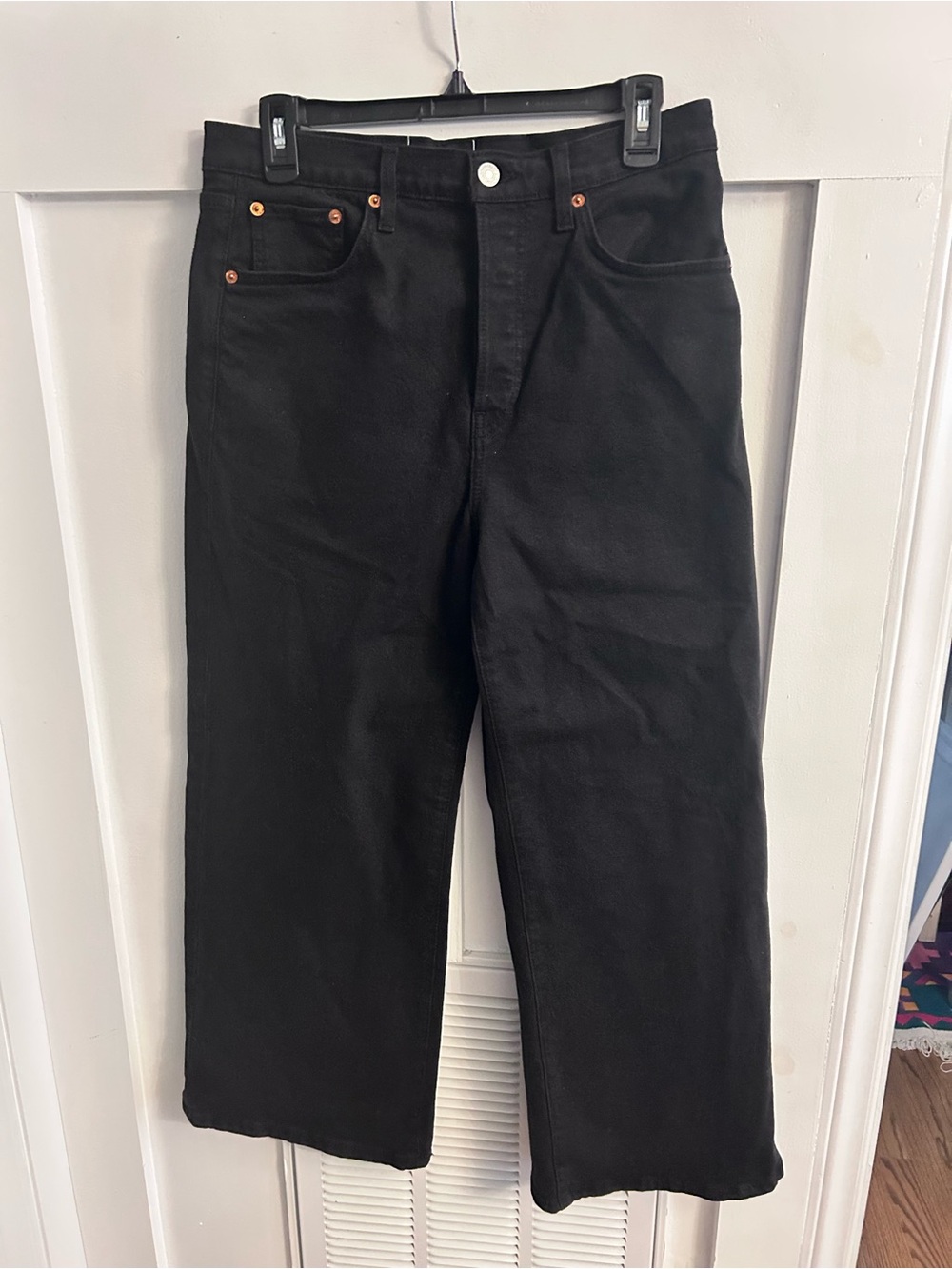 RE/DONE Size 29 Cooler Black High Rise Wide Leg Cropped Jeans